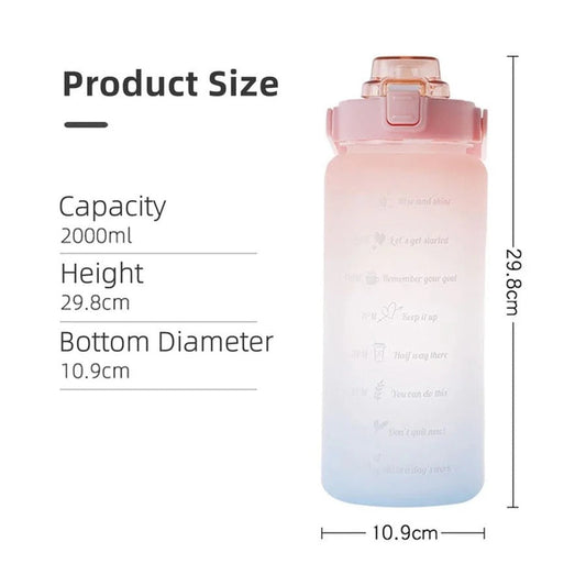 2L Gradient Water Bottle, Flip Lid Drink Jug, Water Flask Drinking Bottle, Outdoor Sports Portable Plastic Cold Water Cups, Transparent Frosted Plastic Water Bottle